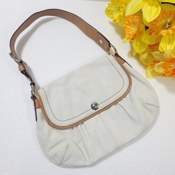 COACH WOMEN WHITE AND TAN BAG - Picture 1 of 9